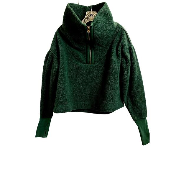 Free People Poppy Fleece Teddy Pullover Soft Jacket Forest Green Small - Picture 2 of 6